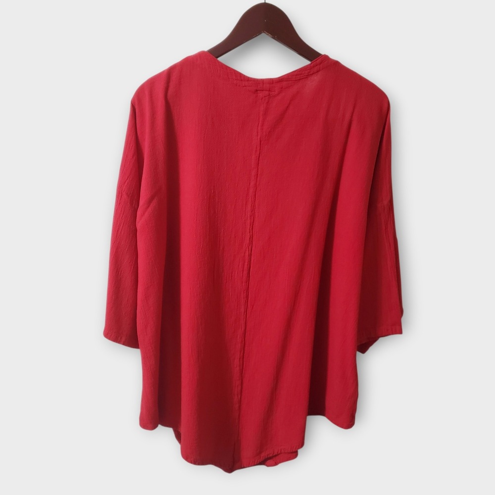 Oh My Gauze Red Artsy 100% Cotton Asymmetric Tunic Top Size 2 L/XL Lagenlook - Picture 5 of 11